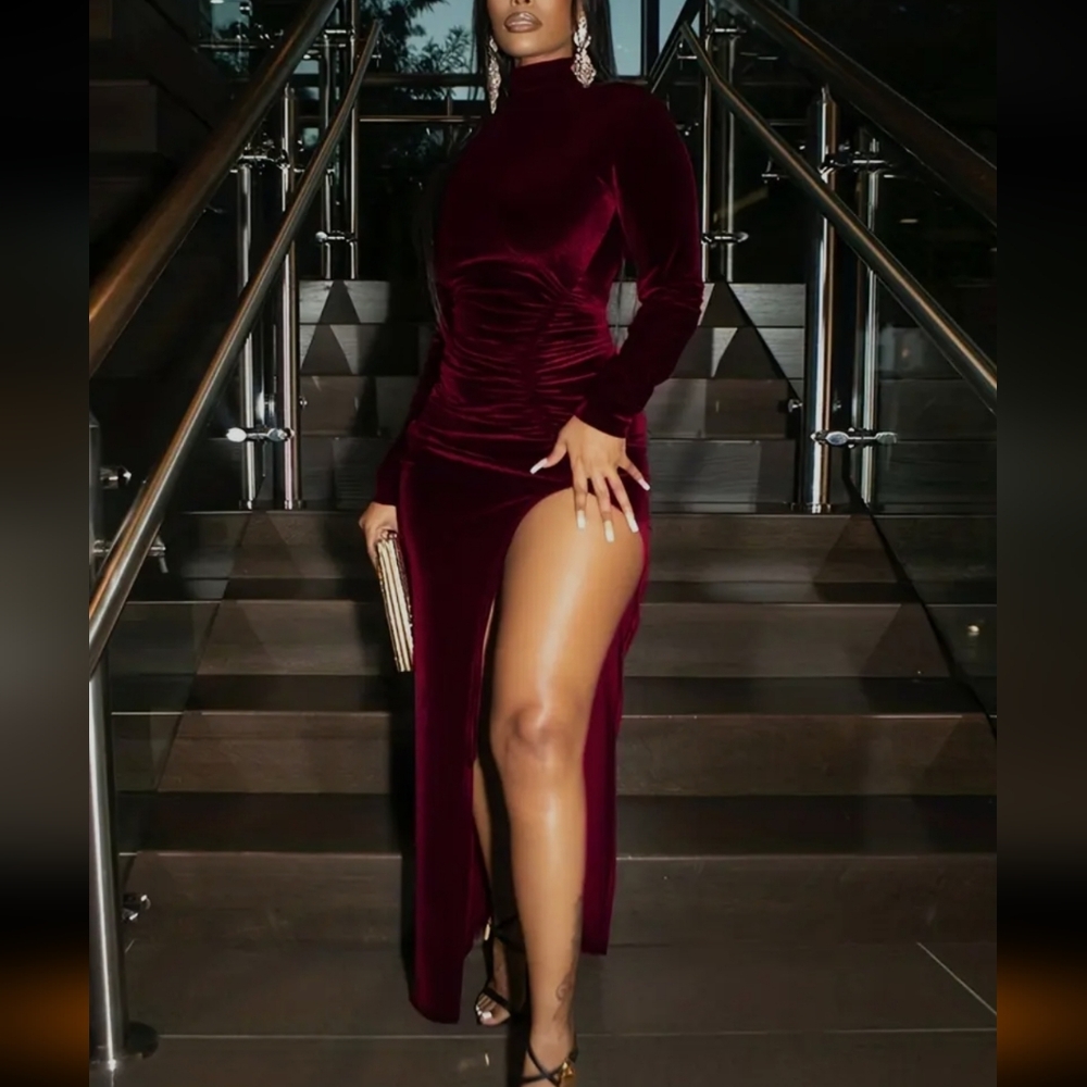 Elegant Burgundy Velvet Dress